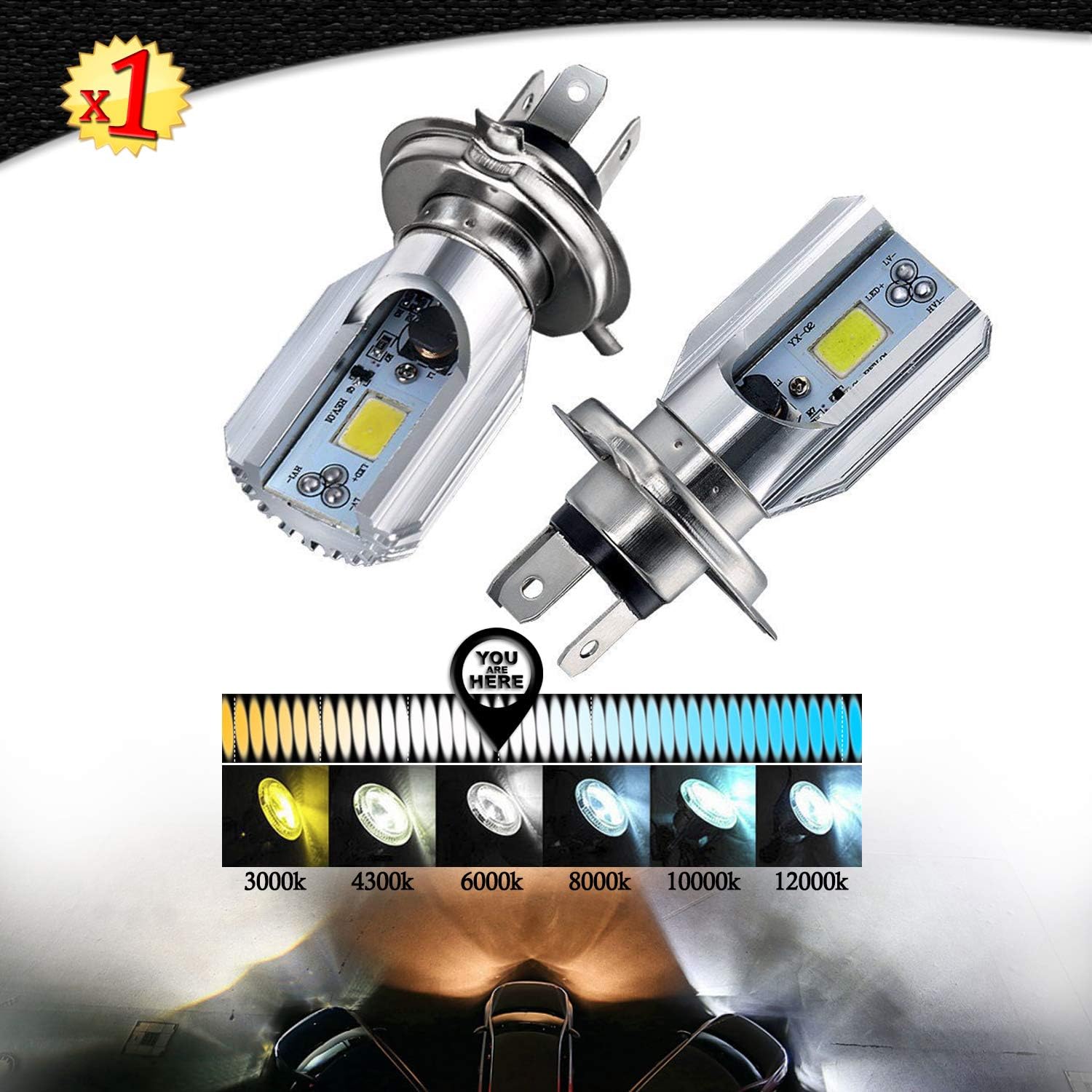 ADATECH H4 COB LED COB for Road Bike Crossing Light and Bulb 1000 Lumen 6000 K Xenon White Headlight