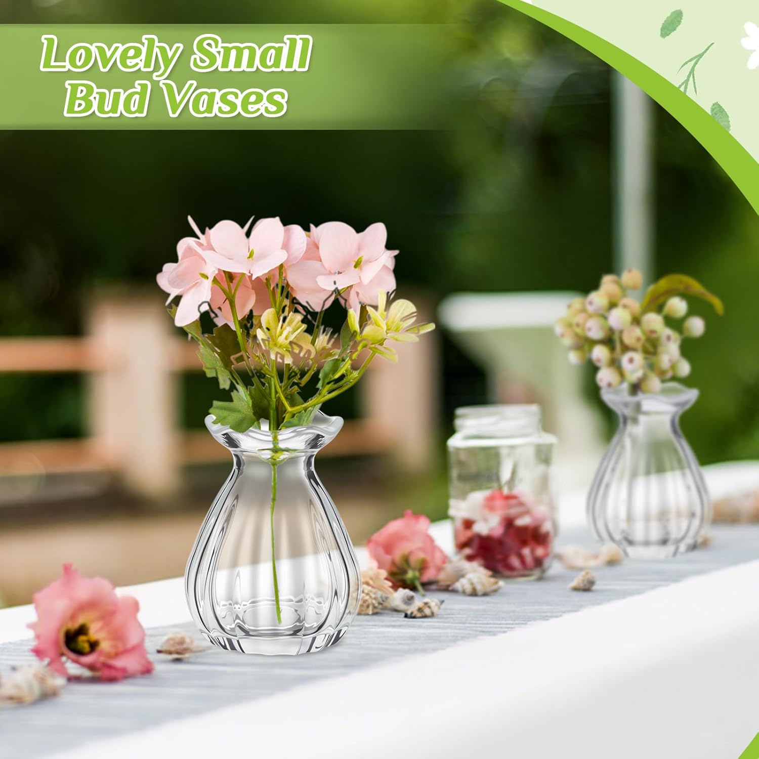 12 Pieces Glass Bud Vases for Centerpieces Bulk Mini Flower Bouquets Vases Small Cute Crystal Ribbed Glass Bud in Bulk for Wedding Baby Bridal Shower Table Party Home Decor (Clear) - Image 6