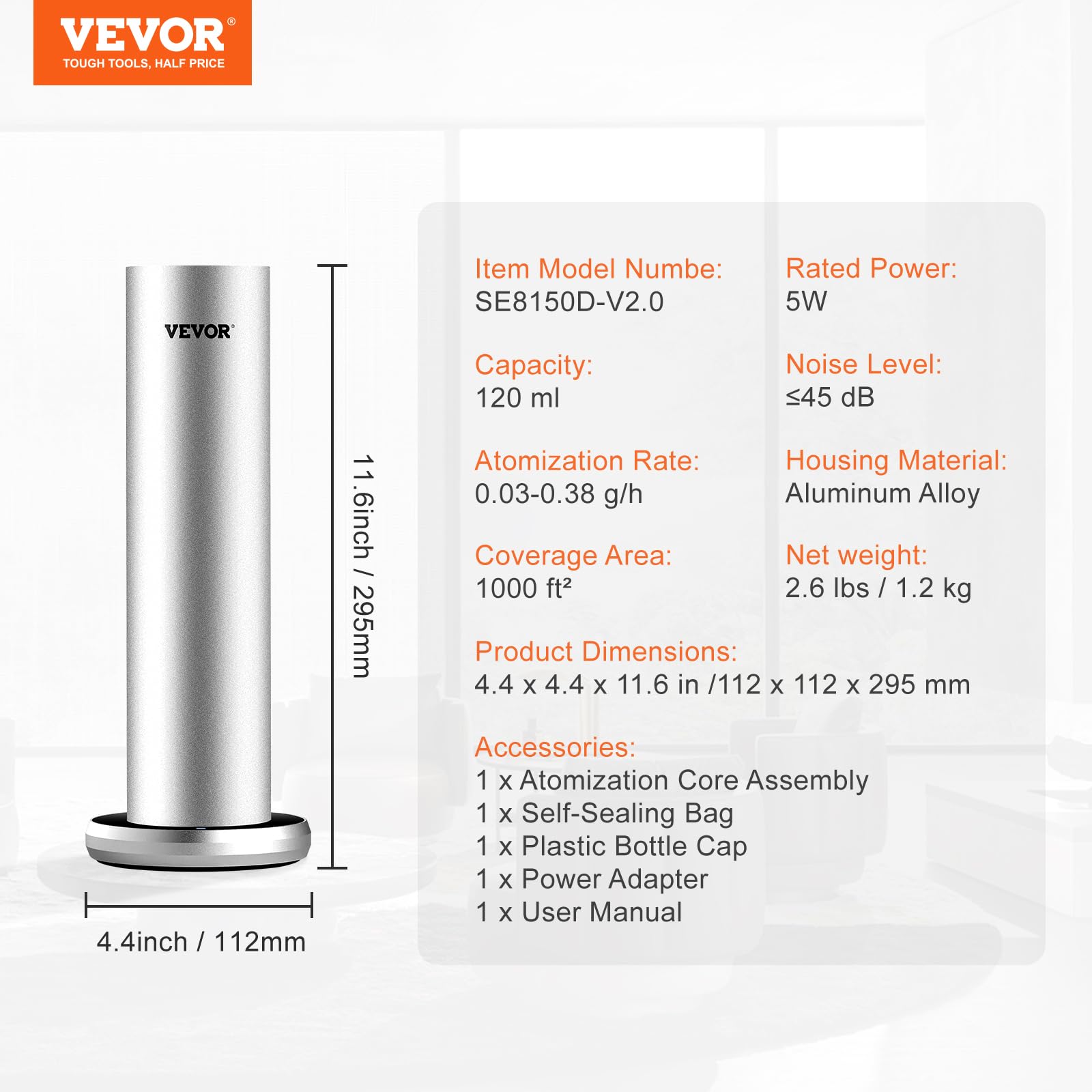 VEVOR Máquina de Aire perfumado para el hogar, Difusor de Aire frío Inteligente Bluetooth de 120 ml, Difusor de Aire perfumado con Aceite Esencial sin Agua, Máquina de aromaterapia de pie para SPA