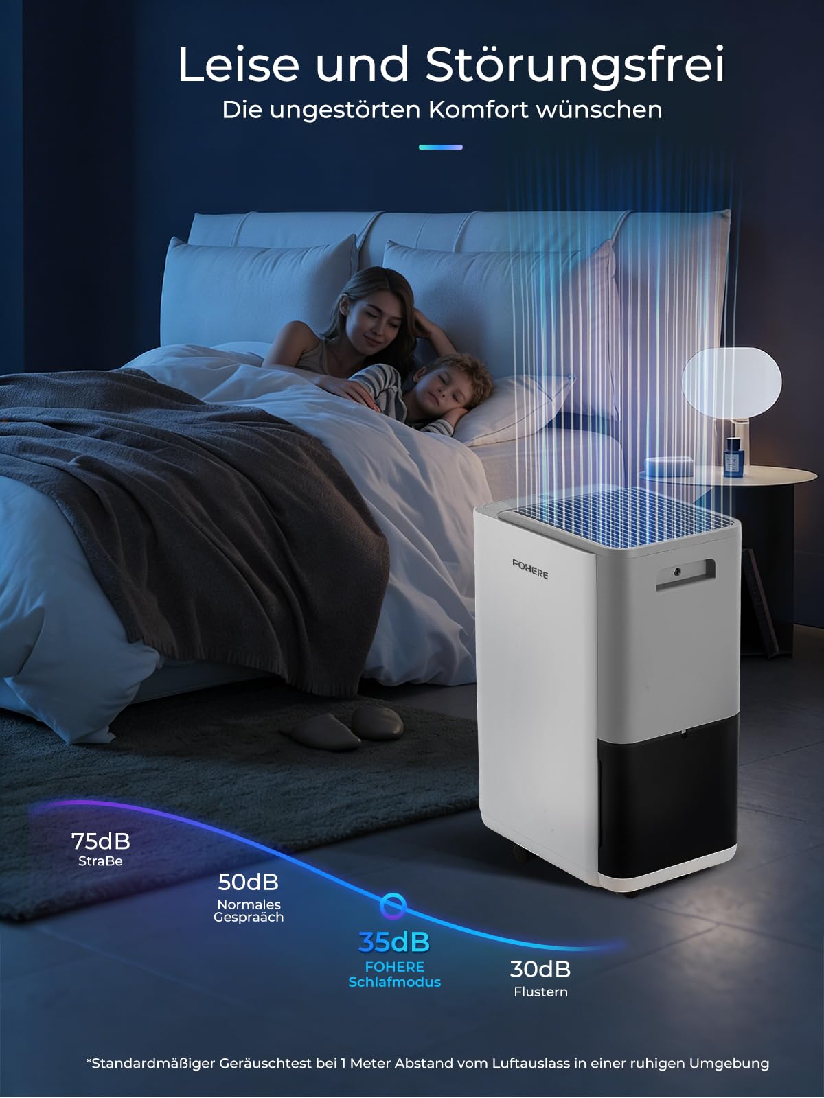 FOHERE Luftentfeuchter 30L/Tag, Raumentfeuchter bis 50 m² für Keller, Bad und Schlafzimmer, mit Hygrostat, Ablaufschlauch, Wäschetrocknung, Schlafmodus, 24h-Timer und Rollen
