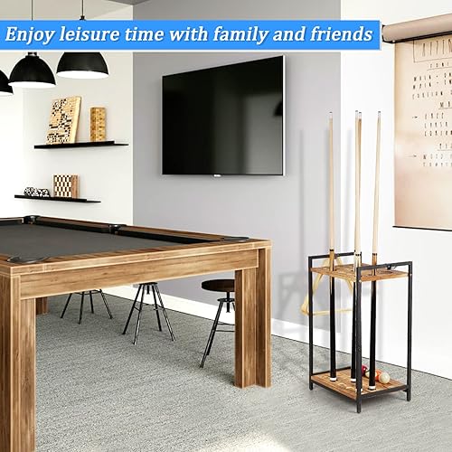 Miniatura 8 de Soporte para palos de billar  Soporte de piso independiente para taco de billar, soporte de madera para palos de billar de 10 agujeros para sala de