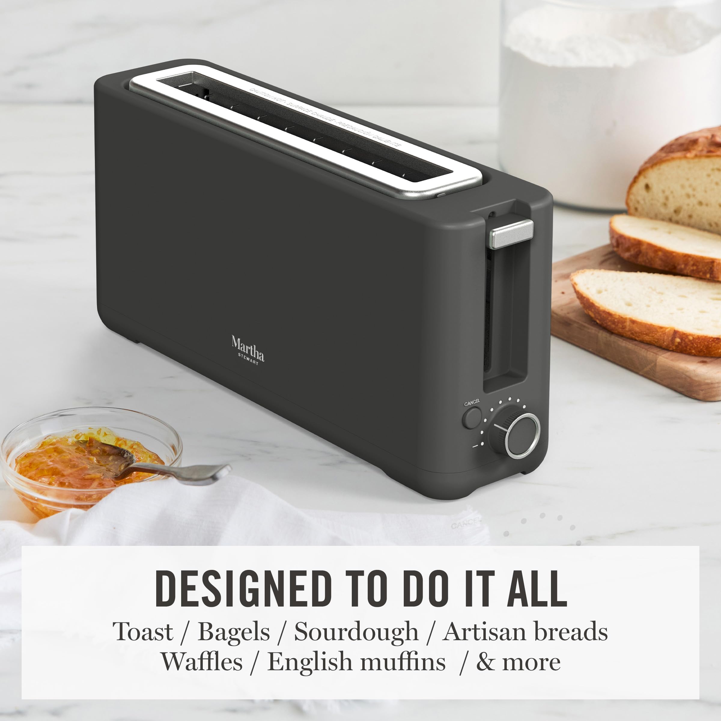 Martha Stewart 2 Slice Long Slot Toaster, Extra Wide for Sourdough & Bagels, 10 Setting Shade Control, Removable Crumb Tray, Self-Centering Design, Defrost/Reheat, Cancel, Slim Space-Saving, Caviar — view 7