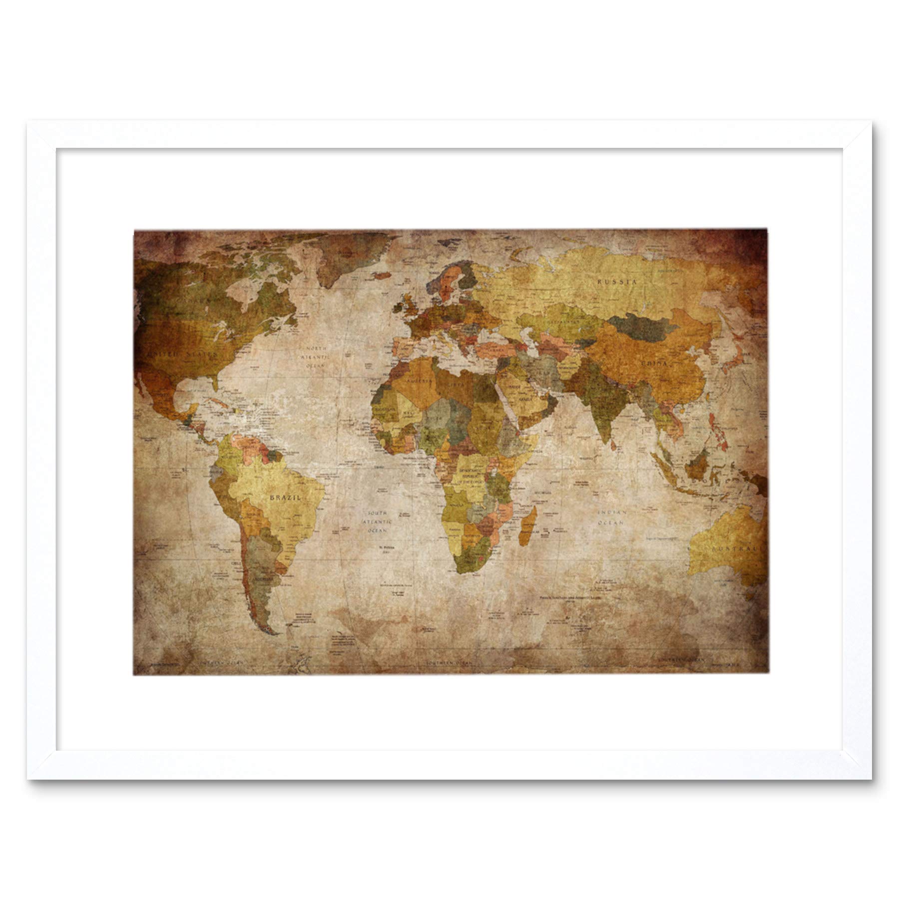 Wee Blue Coo Map Globe World Atlas Antique Style Modern Layout Framed Wall Art Print