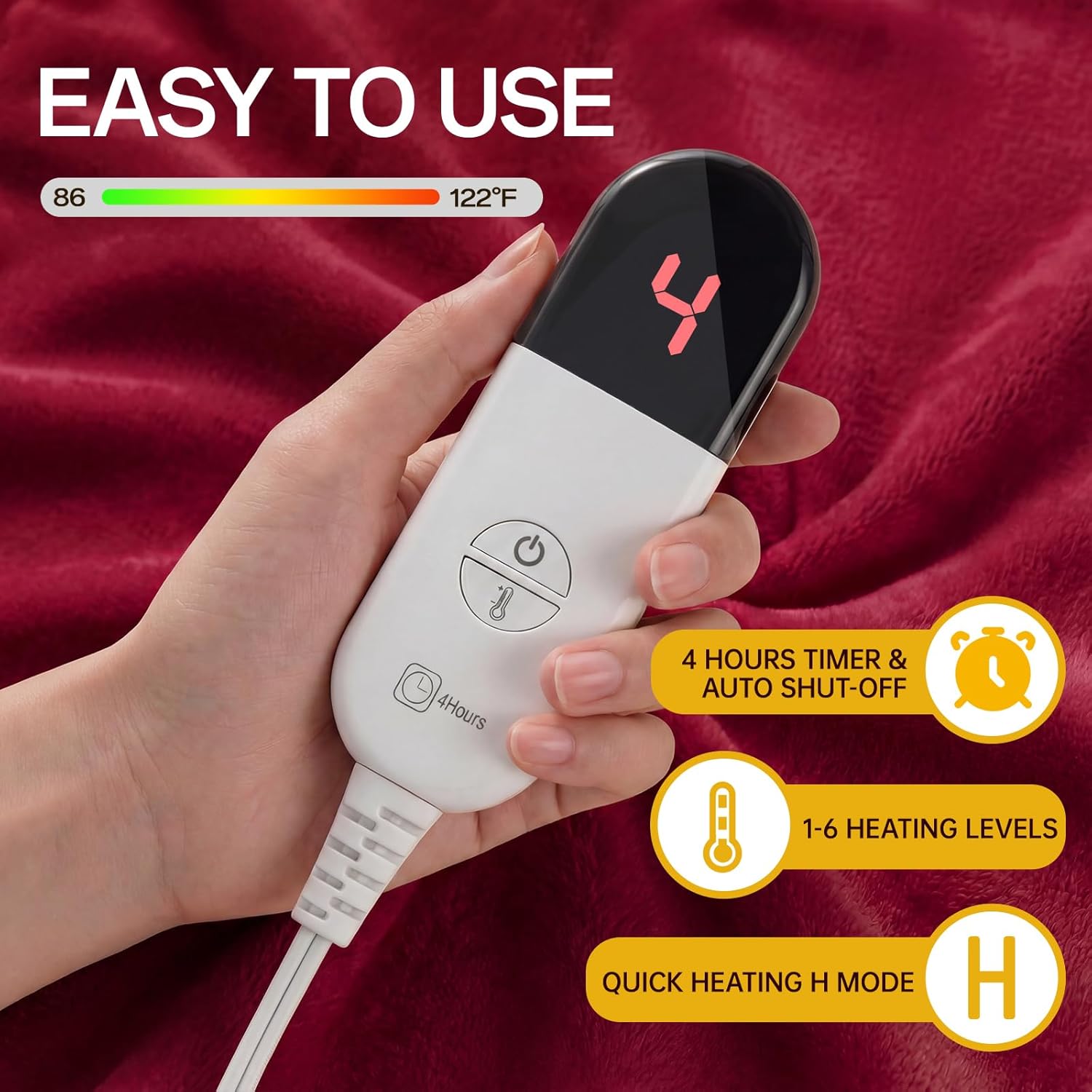 Wearable Heated Blanket with Foot Pocket, Wearable Electric Throw Blanket with Sleeves, Flannel & Sherpa Heated Throw Blanket with 6 Heat Settings, 1-12 Hours Auto Shut-Off, 52"x72", Red