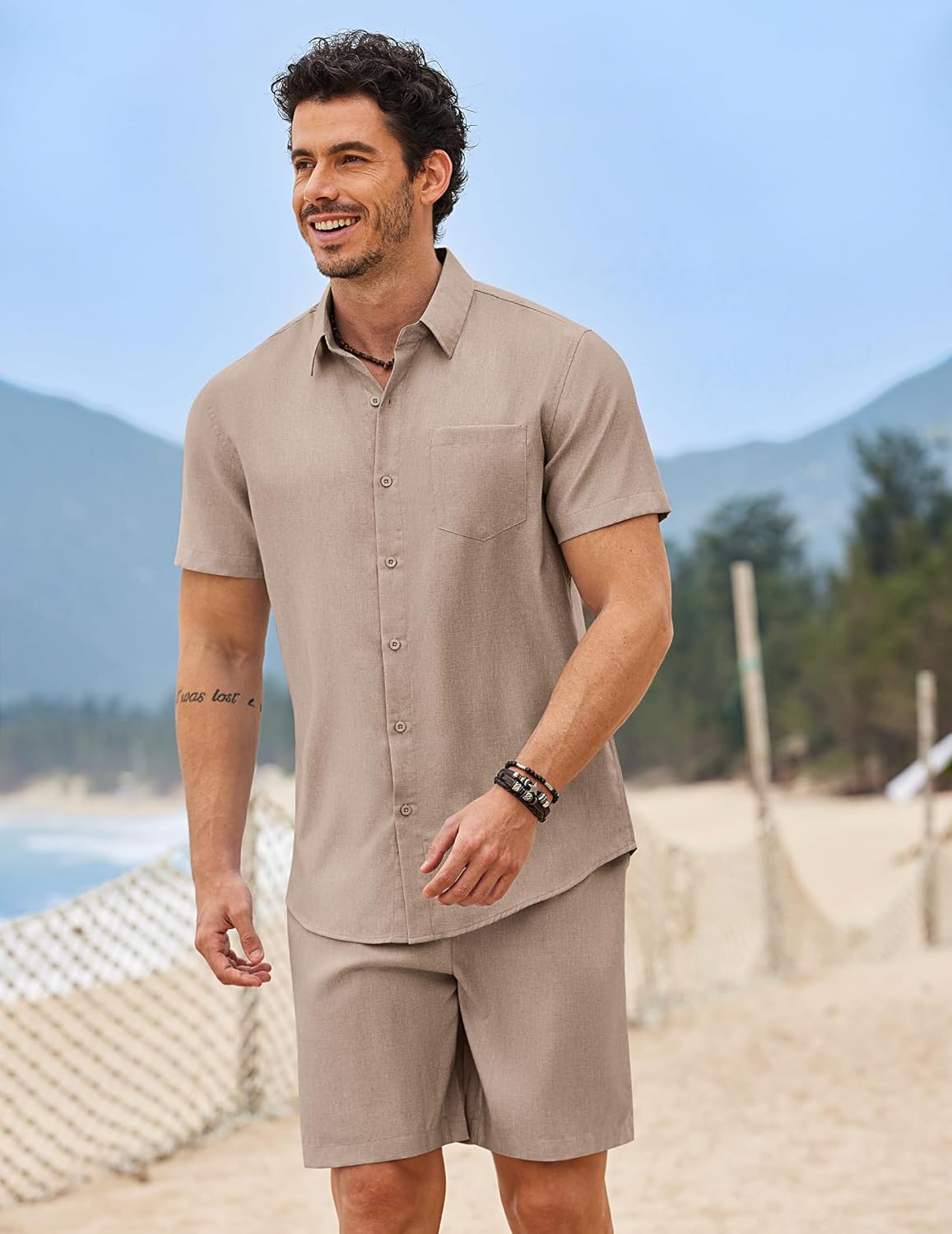 COOFANDY 2 Piece Set for Men Cruise Outfits Set Mens Summer Vacation Outfit Short Sleeve Button Down Shirts - Image 3