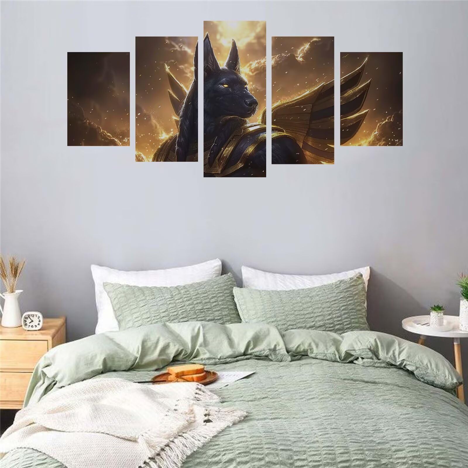 Diamentowe malowanie 5 sztuk Egipt Anubis diamentowy obraz dla dorosłych, haft diamentowy dla dorosłych duży format puzzle sztuka, ścieg krzyżykowy zestaw do dekoracji sypialni Boże Narodzenie 165 x