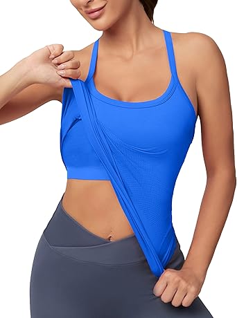 MathCat Workout Tank Tops for Women with Built in Bra, Sleeveless Gym Tops Seamless Racerback Athletic Yoga Shirts