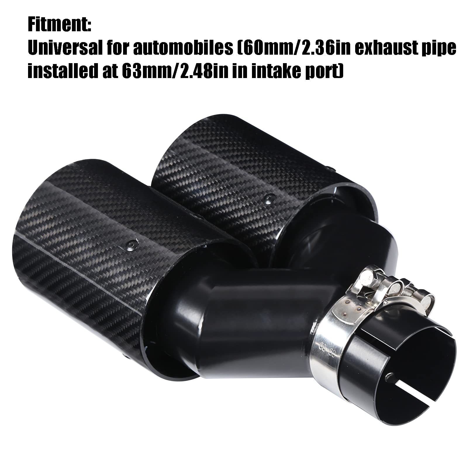 Tip Tuyau D'Échappement de Voiture En Acier Inoxydable 63‑93 Mm En Forme De Y 1‑In‑2‑Out Côté Droit Double Sortie D'Échappement En Fibre De Carbone Noire Pour Performance M
