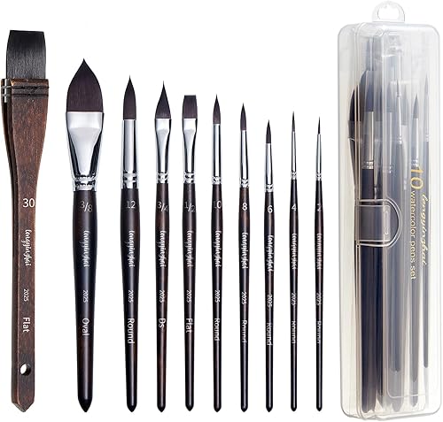 Juego de pinceles profesionales para acuarela y pintura al óleo, 10 pinceles redondos de alta calidad con formas de daga/plana/ovalada para