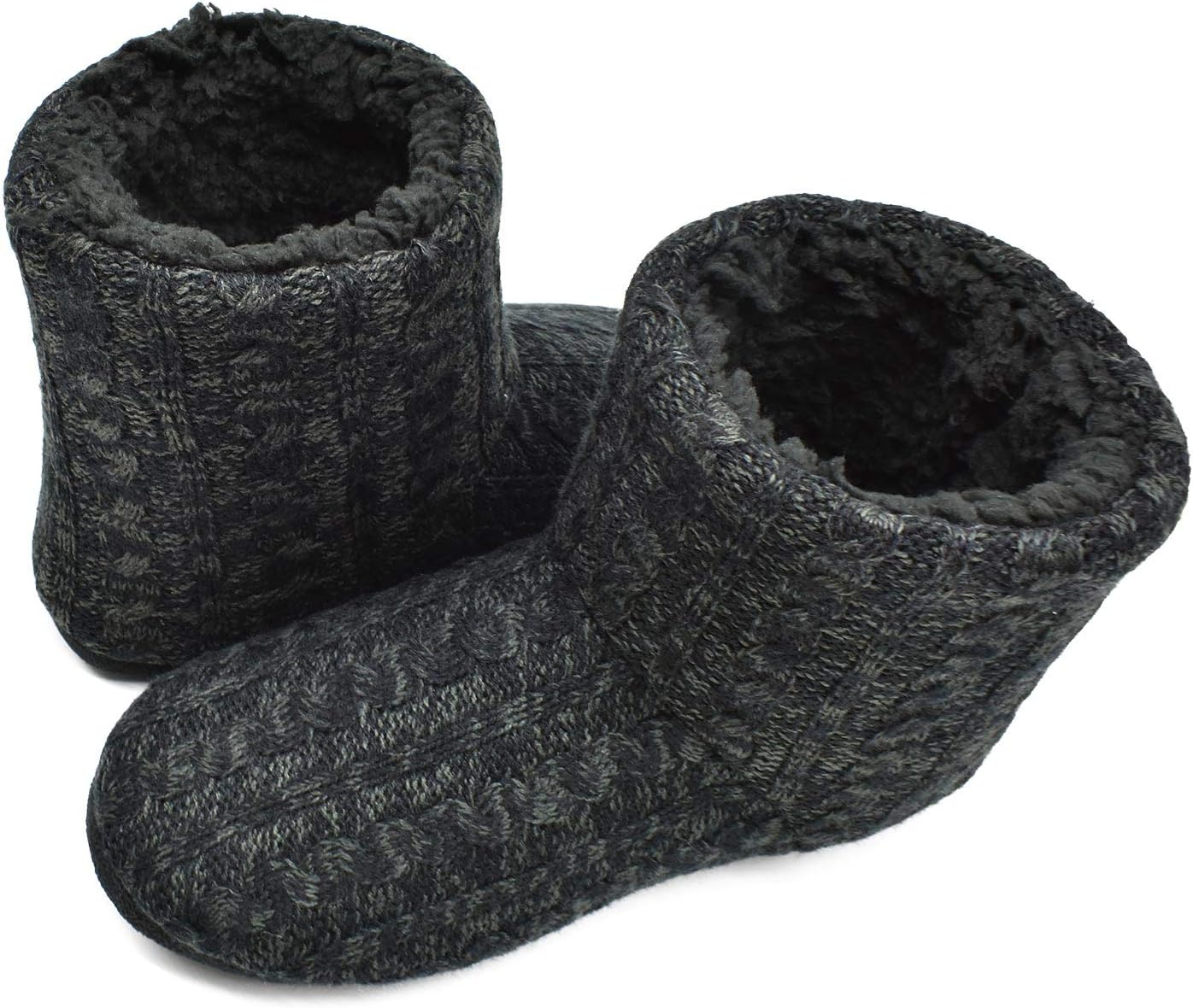 GPOS Knit Rock Wool Warm Men Indoor Pull on Cozy Memory Foam Slipper Boots Soft Rubber Sole - Image 4
