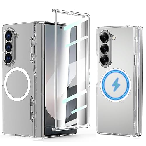 MSOTES for Galaxy Z Fold 7 Case Compatible with MagSafe, Bulit-in 9H Screen Protector & Spring Hinge Protection Anti-Yellowing Strong Magnetic Slim Thin Phone Cover for Samsung Galaxy Z Fold7 (Clear)