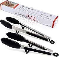 Vista 8 de Pinzas de silicona para freidora de aire, paquete de 2, color negro, silicona de alta calidad, sin BPA, antiadherentes, de acero inoxidable