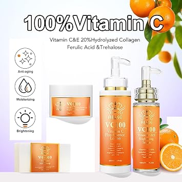 AILKE VC100 Whitening Skin Care Set, Reduce Wrinkles, Fine Lines, Clean & Smooth Skin, Anti-Aging, With Hydrolyzed Collagen, Vitamin E, Moisturizer For All Skin Types