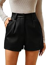 GORGLITTER Women's PU Leather Pleated Mini Shorts High Waisted Wide Leg Dressy Shorts with Pocket