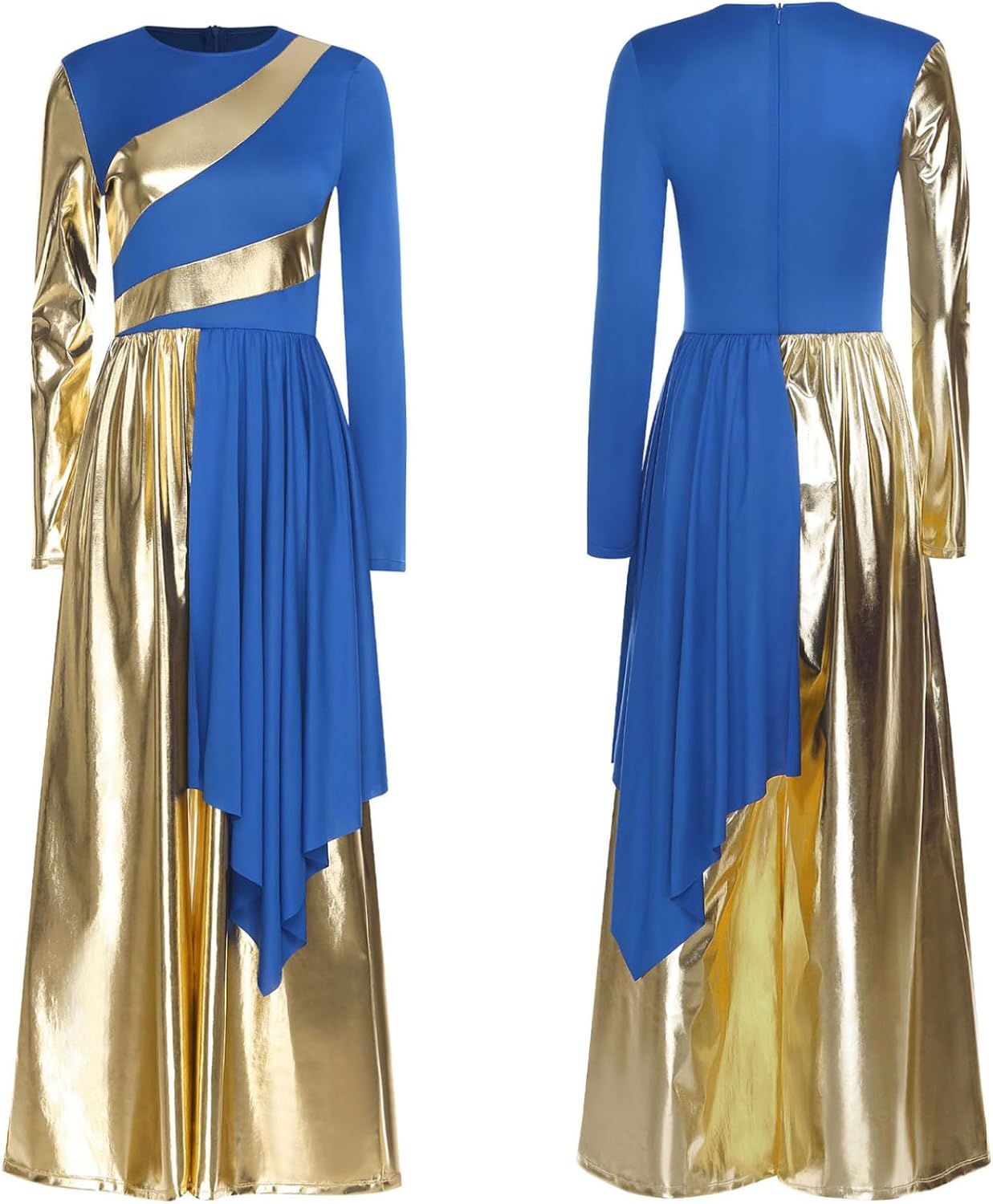 Loyan Women's Irregular Drape Praise Dance Costume Liturgical Wide-Leg Jumpsuit Metallic Church Robe