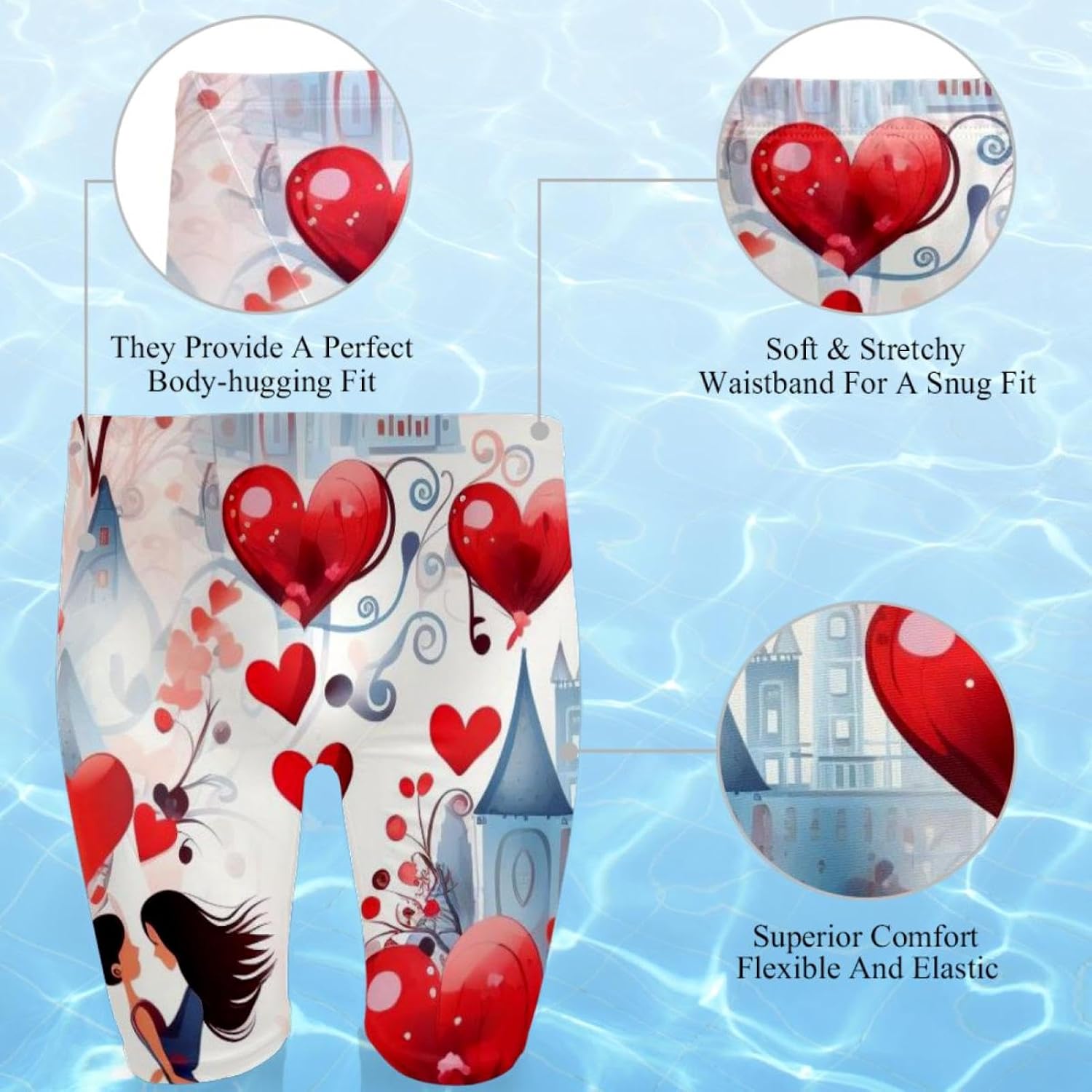 Valentine's Day Jammer Swimsuit Mens Swim Jammers Endurance Long Racing Training Swimsuit
