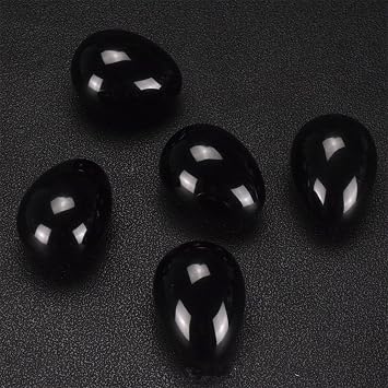 Jade Oval Crystal Quartz Bead Massage Stone 3PCS Chakra Healing Stone Yoga Exercise Bead to Train Muscles Women Exercise-(Black Obsidian)