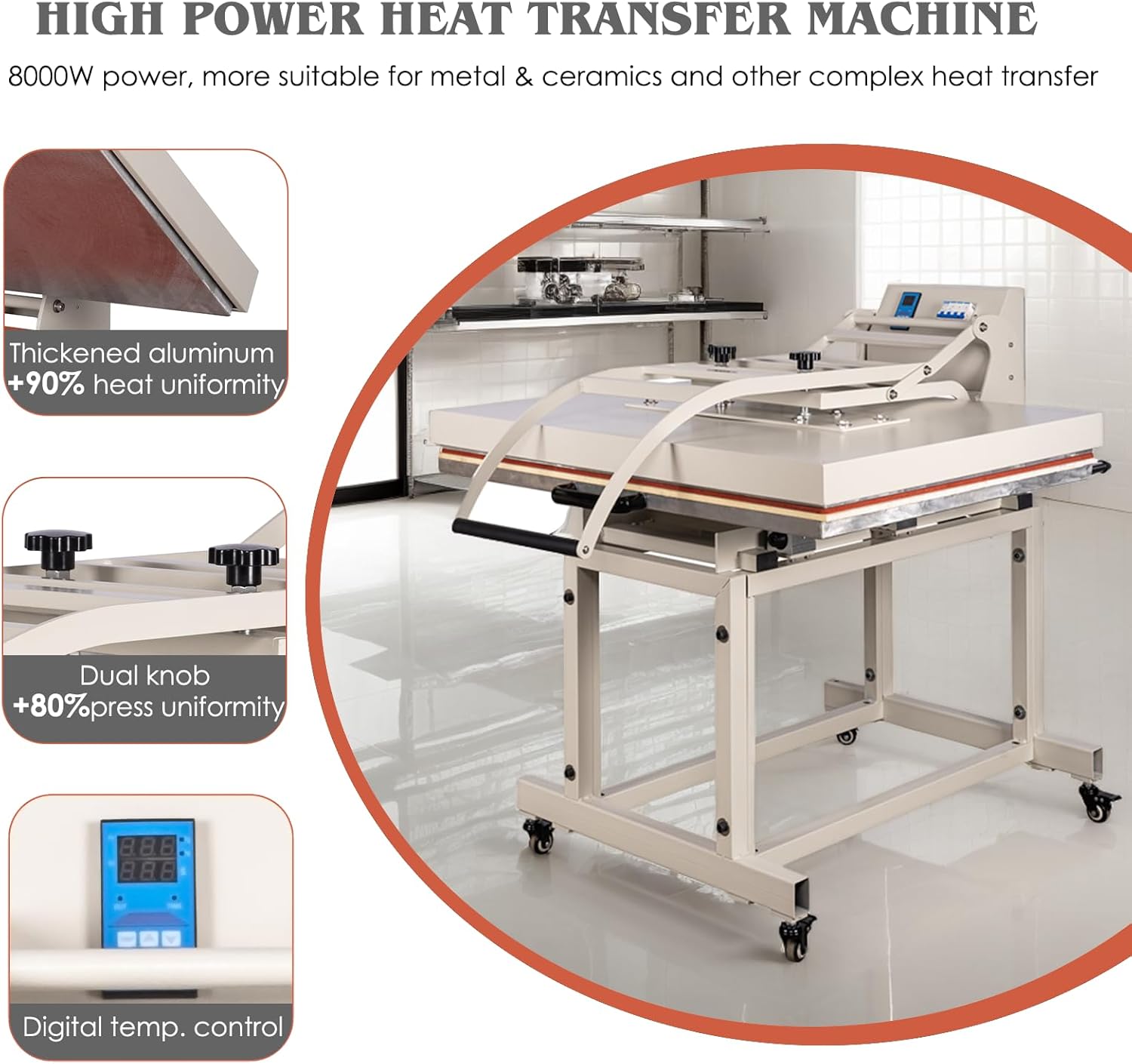 32x40 Inch Heat Press, 220V 8000W High Pressure Clamshell Heat Press Machine for Business, Large Professional Digital Control Heat Transfer Machine for Sublimation, Sliding Base Design