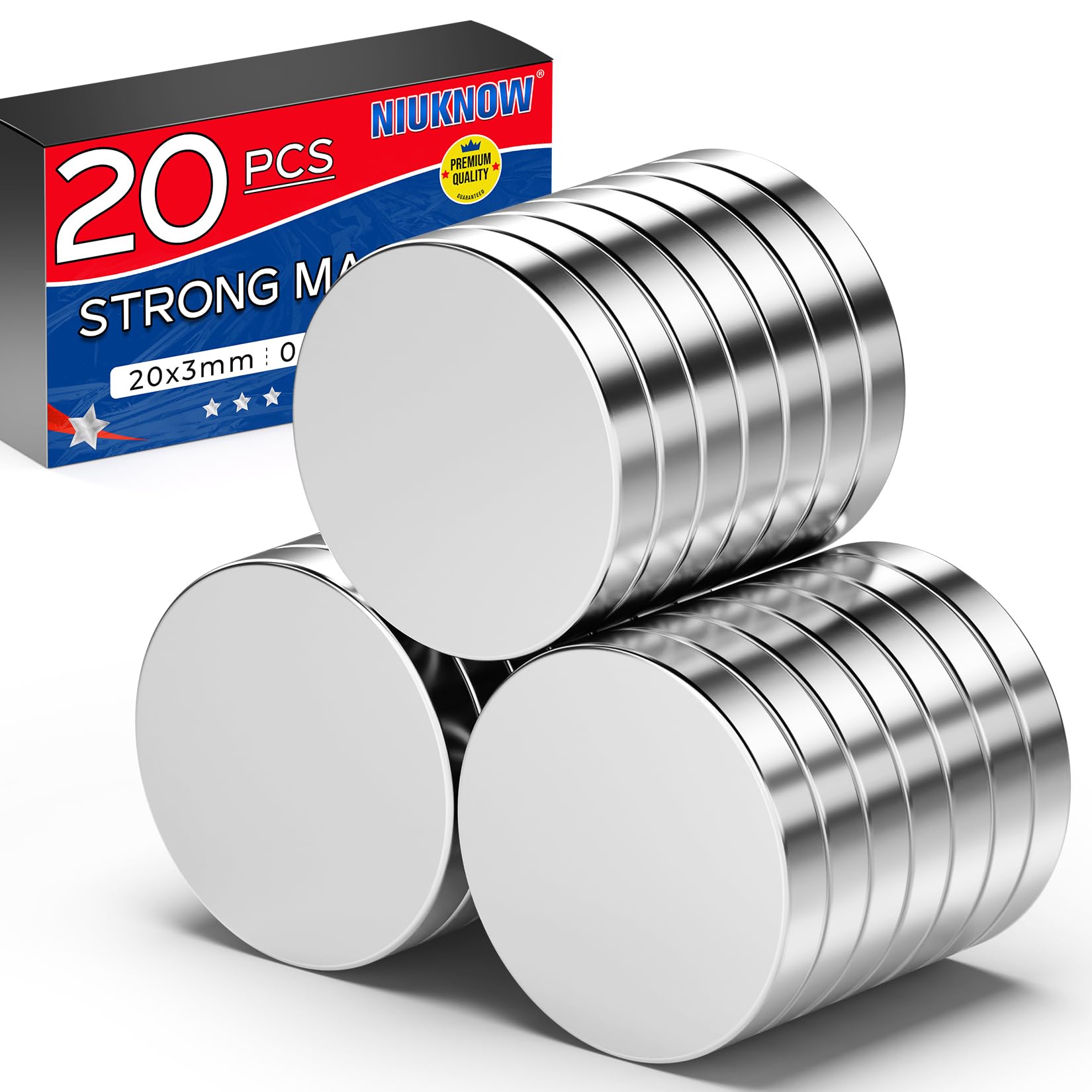 20 Pcs Strong Rare Earth Magnet, 20x3 mm Neodynium Magnets Heavy Duty, Round Disc Magnet, Small Refrigerator Magnets for Office, Cabinets, Kitchen, Classroom