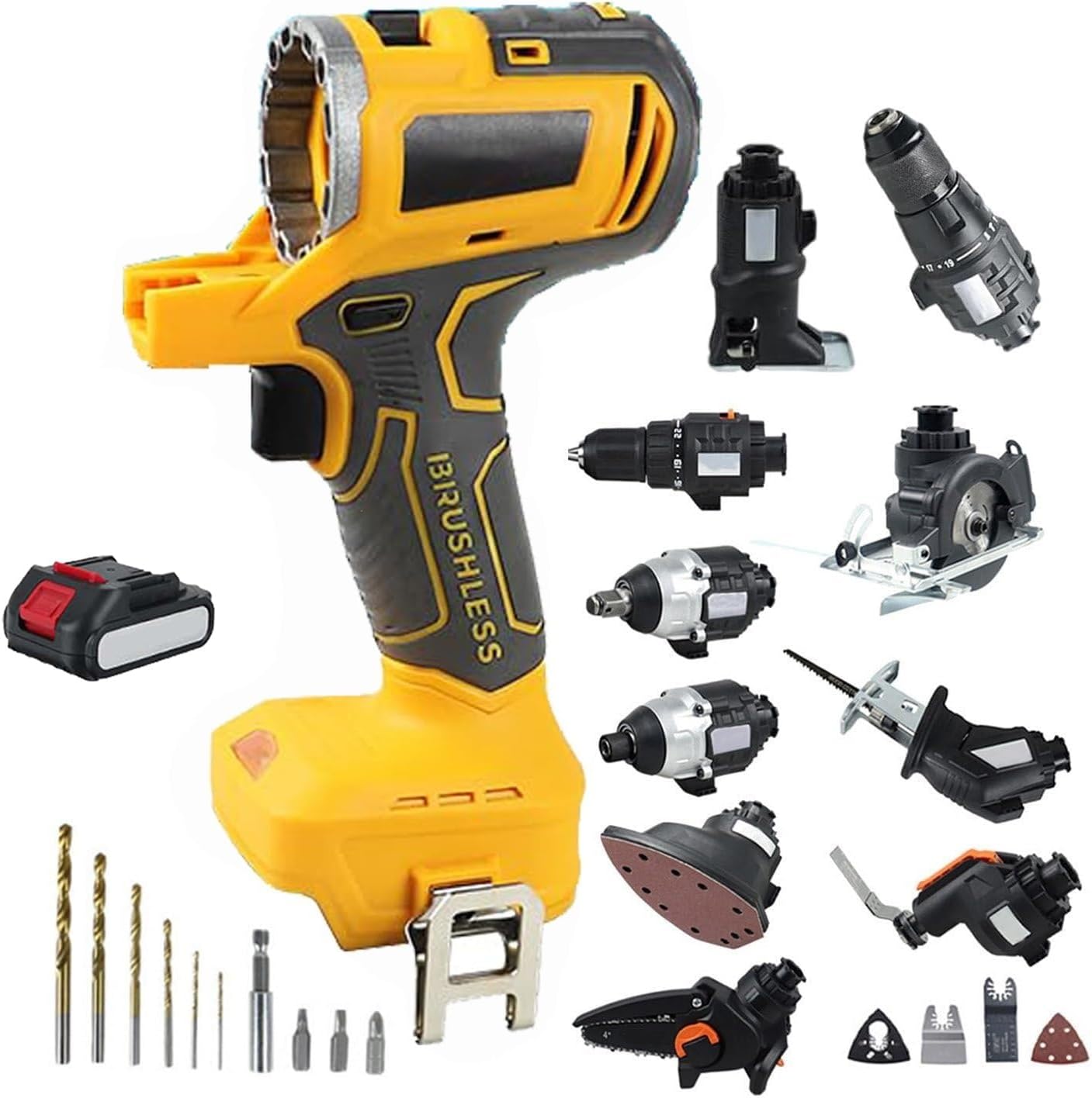 Cordless Power Tool Combo Kit with 10 Tools,4.0Ah Battery for Woodworking and DIY Projects.Interchangeable Multi-Tool Set,Enjoy High Torque (Yellow)