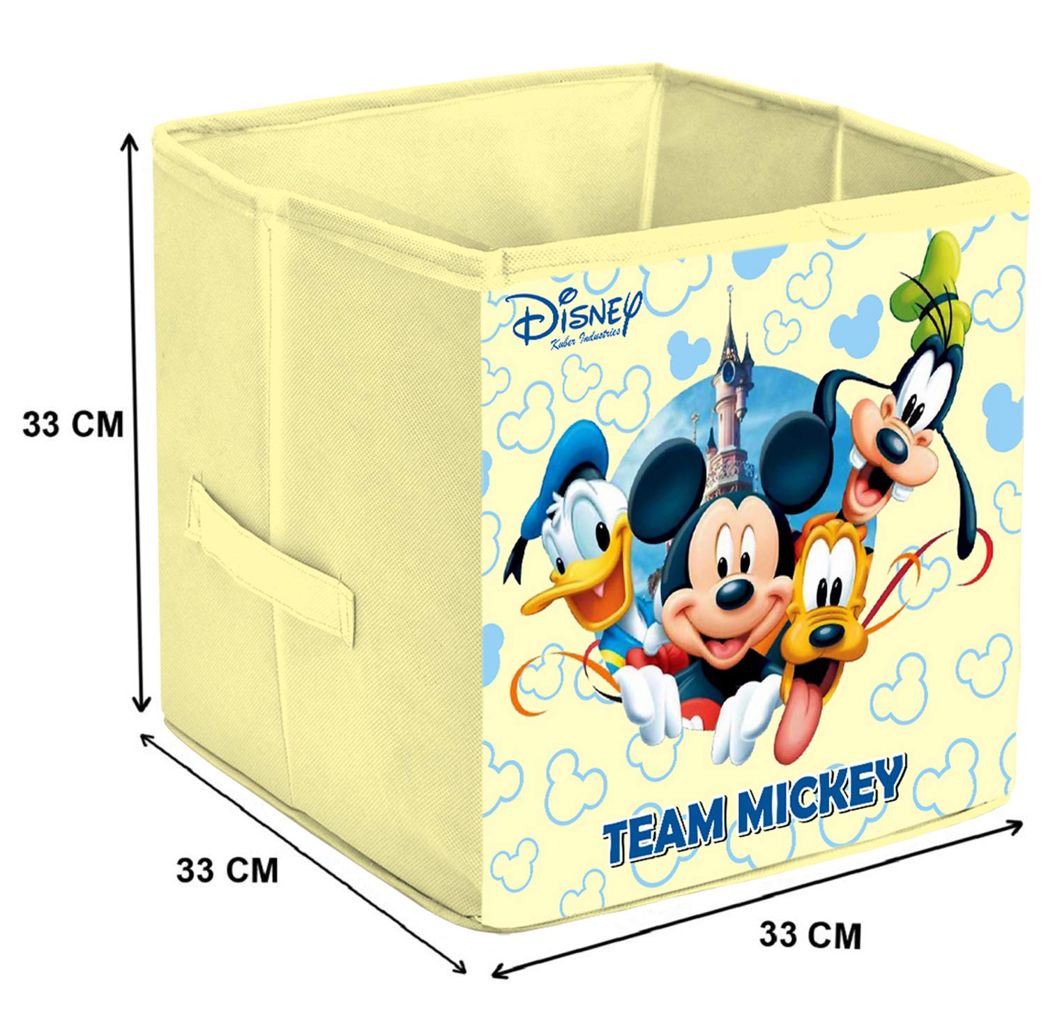 Kuber Industries Disney Print Włóknina, 4 sztuki, składana kostka do przechowywania zabawek, książek, butów pudełko do przechowywania z uchwytem, bardzo duże (kasztanowo-kremowy) - KUBMART16224