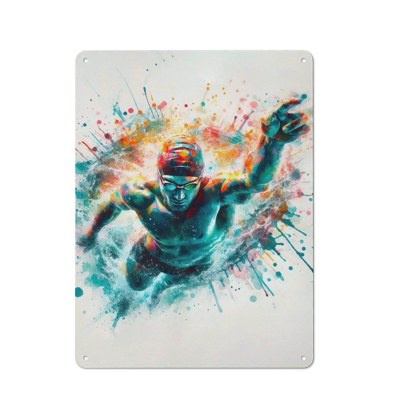 Junmoney Style-12 Swimmer In Motion Retro Metal Wall Sign 40X30cm For Living Room Or Hallway, For Collectors Decorating Living Rooms And Hallways