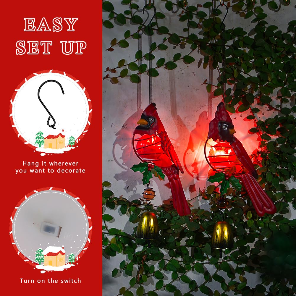 Confezione da 2 luci solari cardinali a forma di uccellino rosso, con molle rimbalzanti, decorazione natalizia per esterni, interni, giardino, cortile, portico