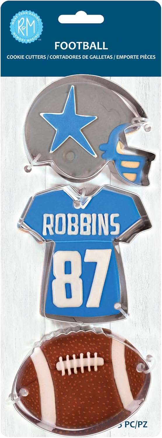 R&M International 5223 Football Helmet, Jersey, and Ball Cookie Cutters 3-Piece Set