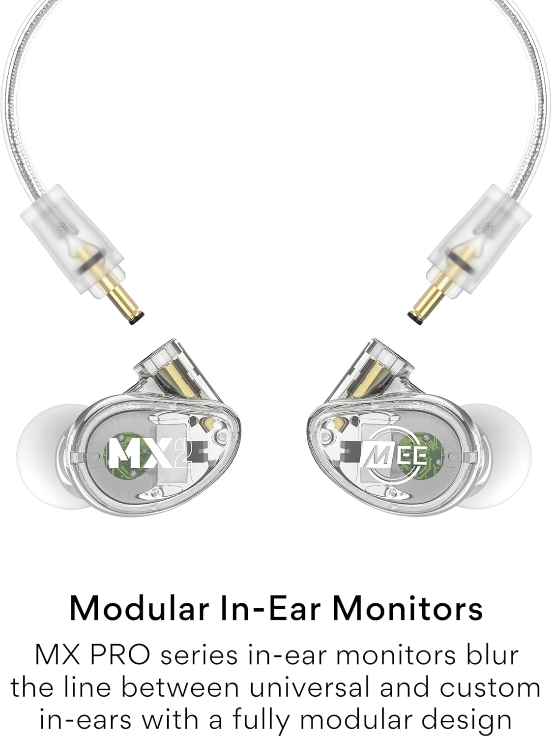 MEE audio Professional MX2 PRO Dual-Driver Hybrid Musician's in Ear Monitor Headphones with Dedicated Subwoofer for Realistic Bass, Noise Isolating Earphones with Detachable Cables, Transparent