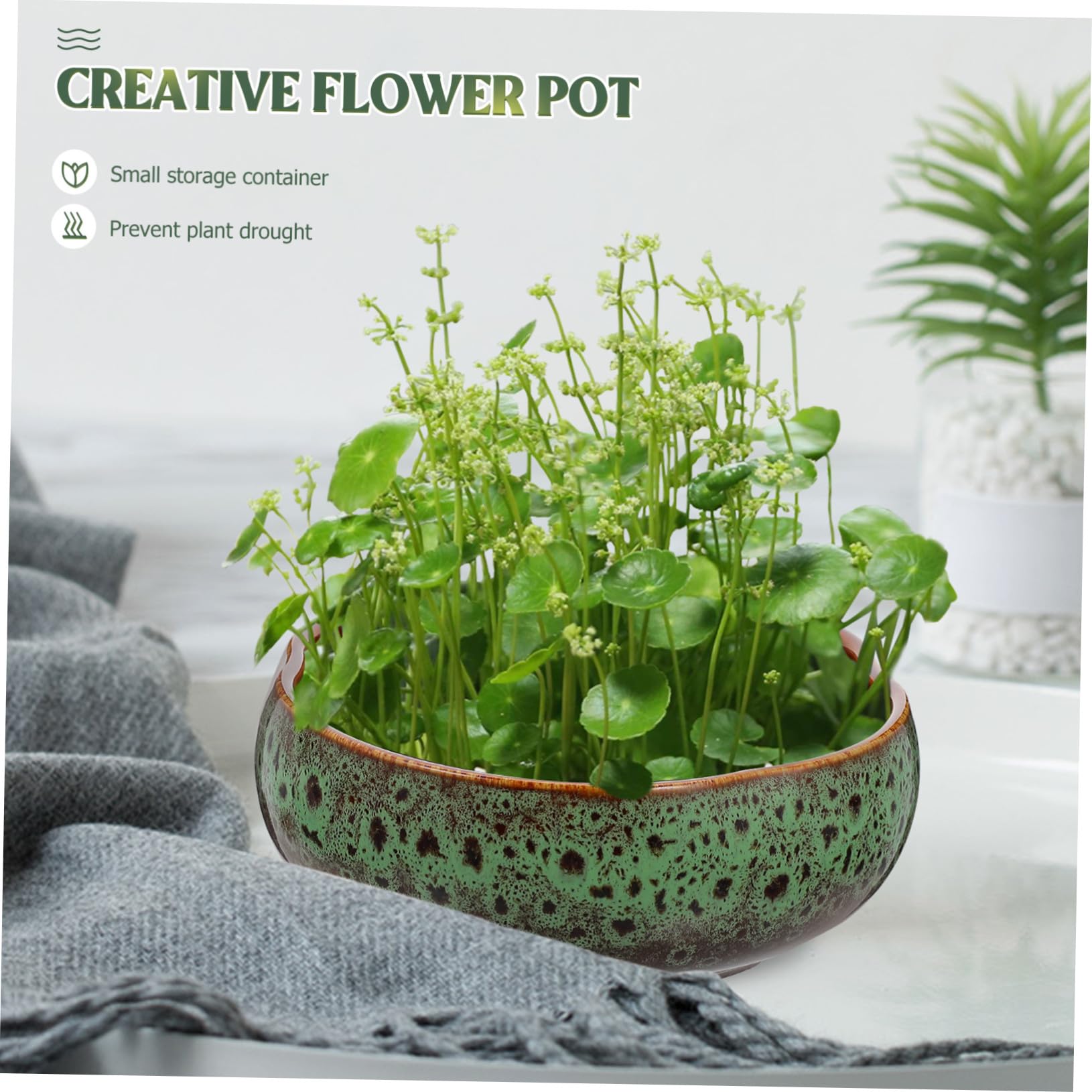 GANAZONO Pot de Fleurs en Céramique Hydroponique sans Trou pour Plantes D'intérieur, Jardinière Résistante Réservoir d'eau pour Balcon ou Jardin