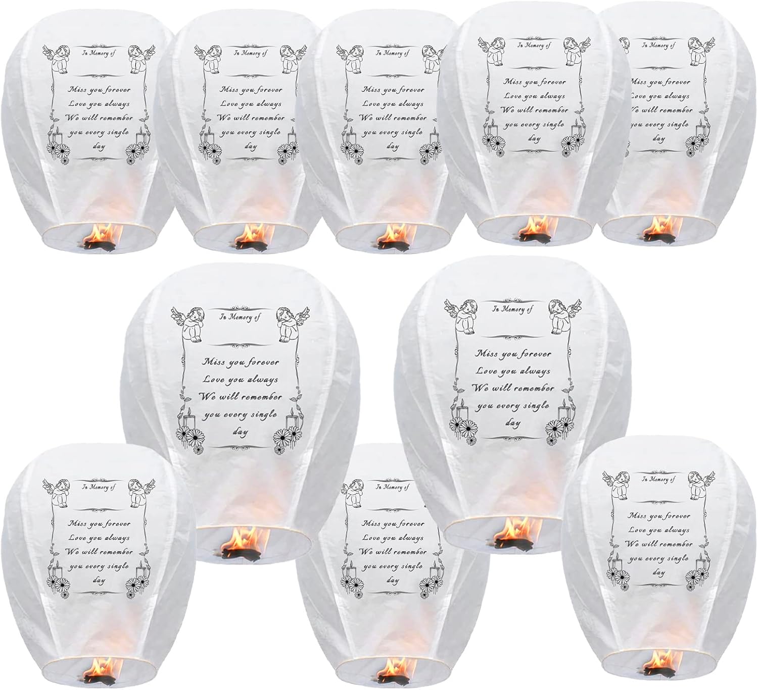 20 Pack Chinese Paper Lanterns to Release in Sky Party Decorations Oval Lanterns for Holiday Events Festival Blessings, Memorial, Outdoor Activities (20pcs-White Lantern with Printed Words)