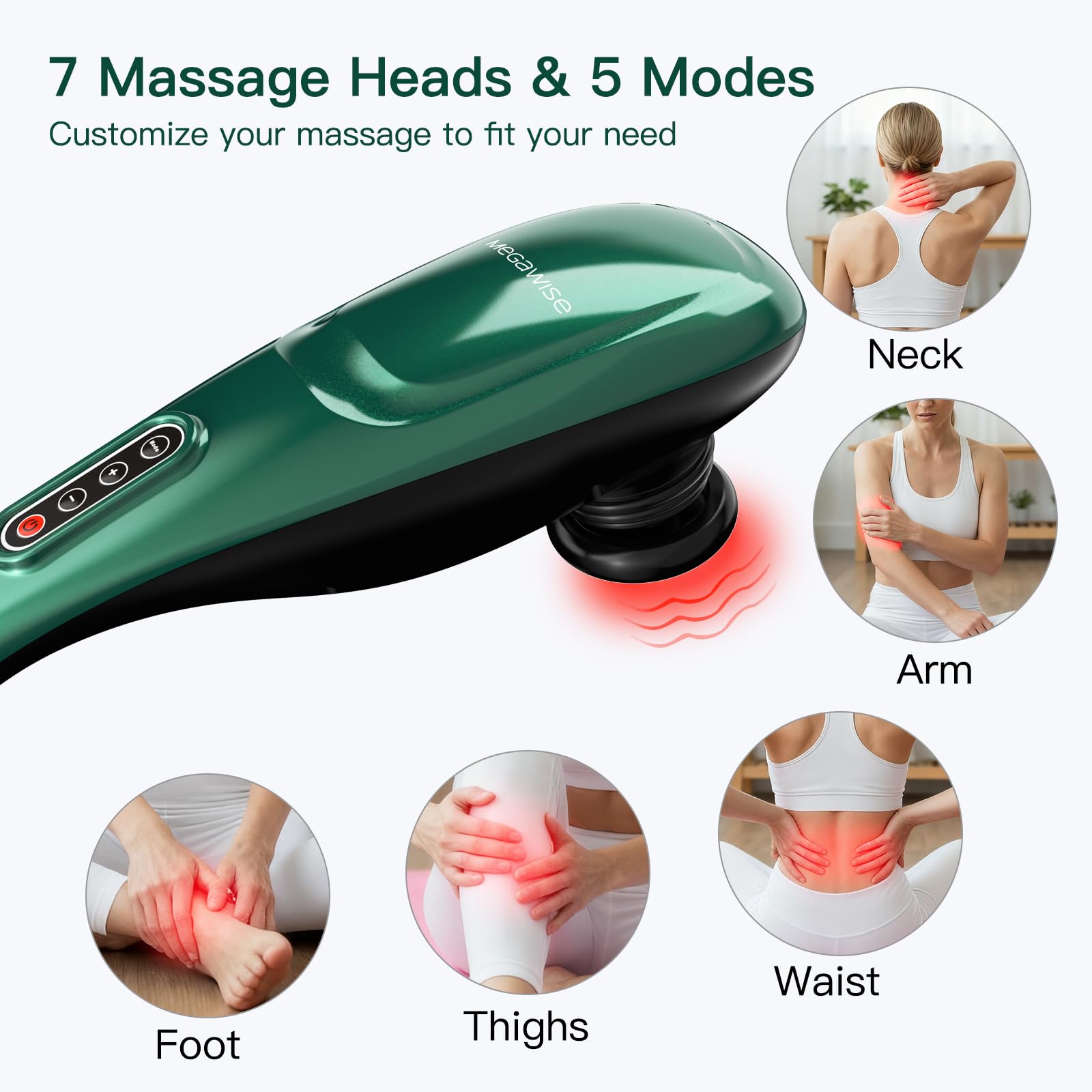 Masajeador de espalda de mano | Masaje de percusión de tejido profundo para espalda, cuello, hombros, cintura y piernas (verde oscuro)