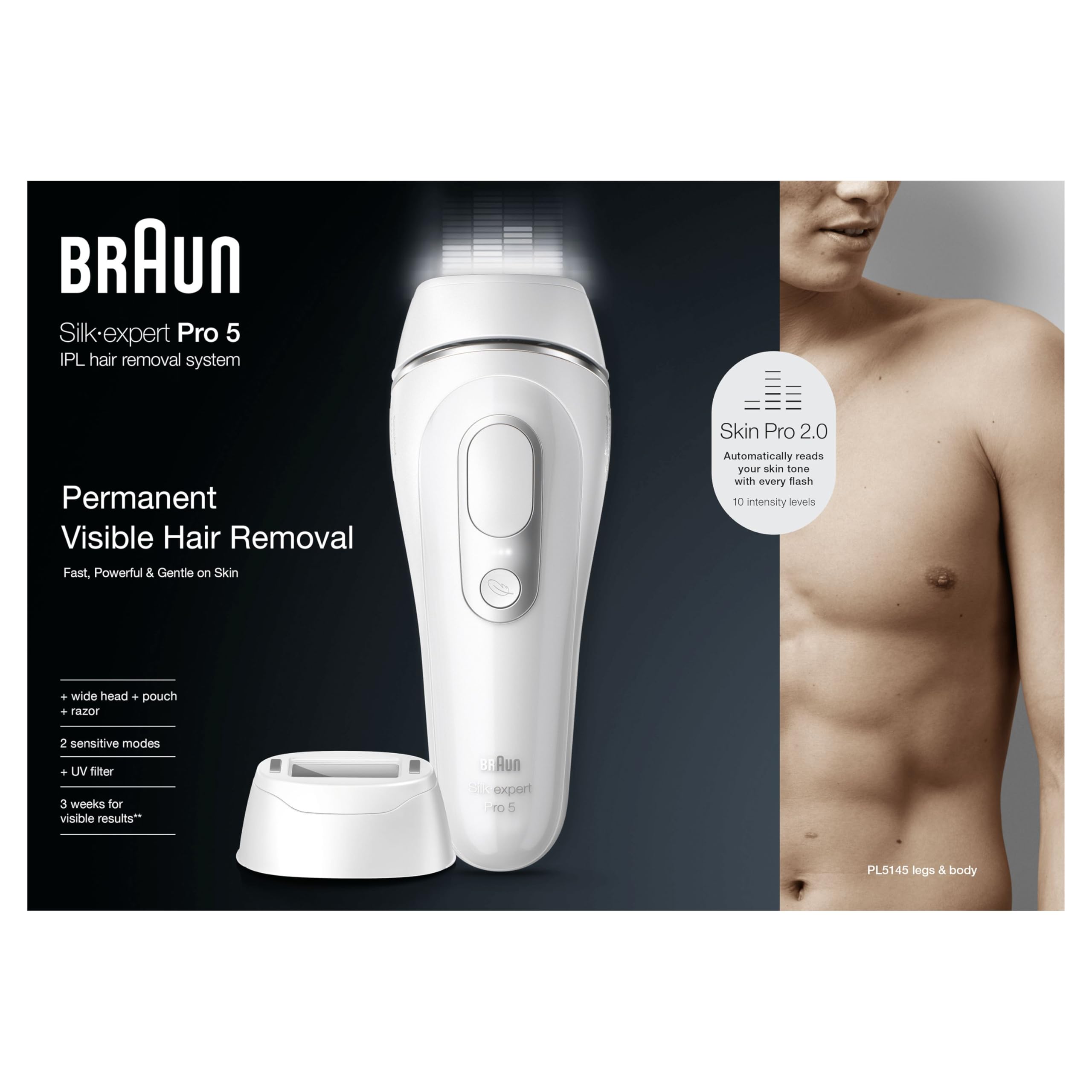 Braun Epilateur Lumiere Pulsee Silk·expert Pro 5, Epilation Semi-Définitive, Alternative Au Laser, Résultats En 2 Séances, Têtes Pour Épiler Jambes, Visage, Maillot Et Plus