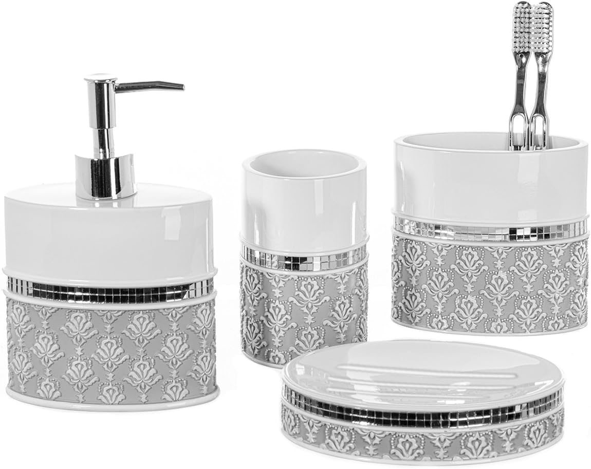 Amazon.com: Creative Scents White Bathroom Accessories Set with Trash ...