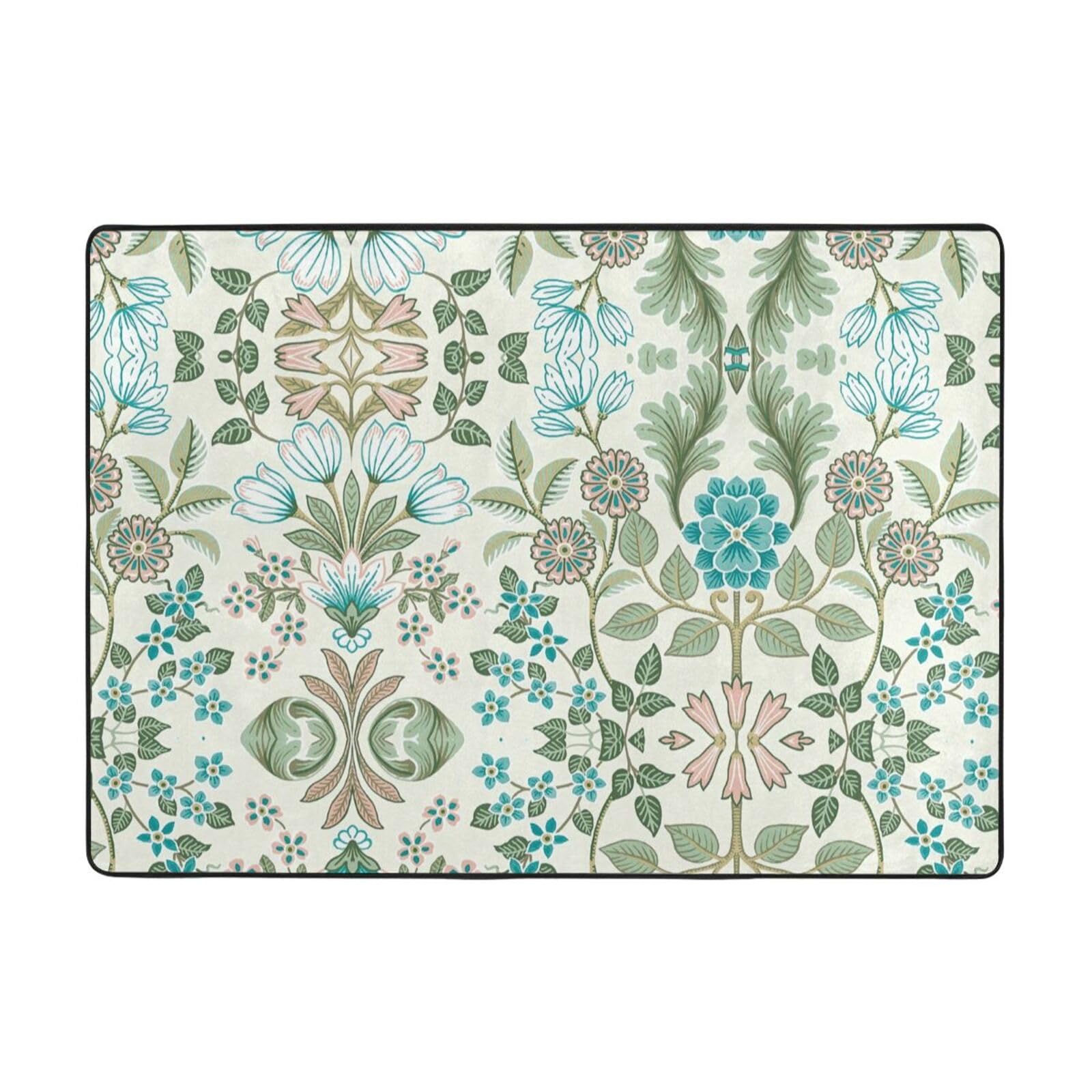 Tapis imprimé fleur verte pour sublimer l'espace table basse du salon