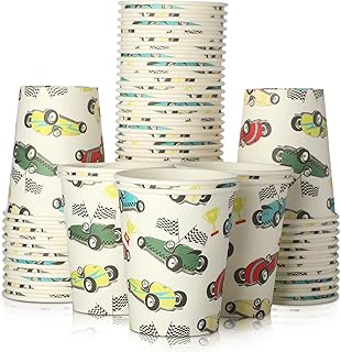 Colarr 50 Pcs Race Car Party Cups Retro Car Theme Cup Race Car Disposable Paper Cups Bulk Race Car Party Tableware for Kids Boys Race Car Birthday Party Favors Decoration Supplies