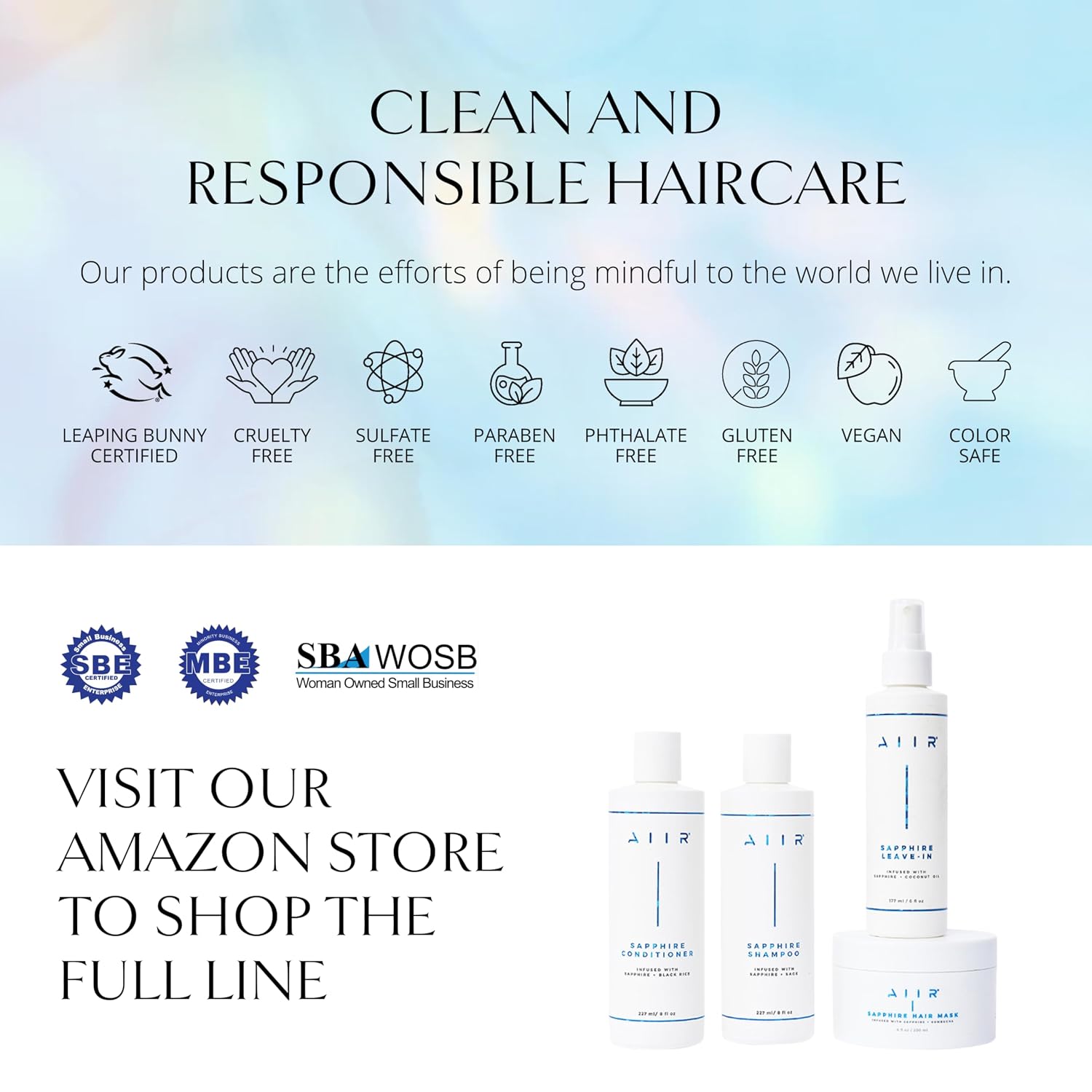 AIIR Sapphire Shampoo - Natural Hair Growth & Shine Formula - Crystal Infused, Vegan, Sulfate-Free, Color-Safe Professional Hair Care - 8 oz
