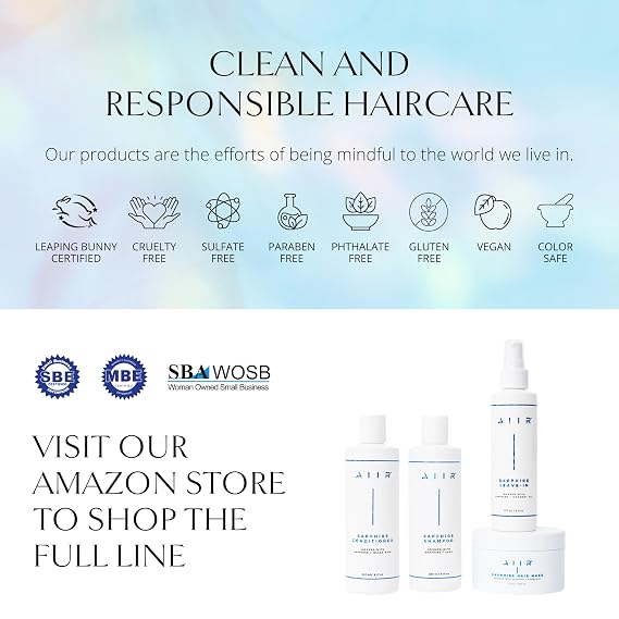 AIIR Sapphire Shampoo - Natural Hair Growth & Shine Formula - Crystal Infused, Vegan, Sulfate-Free, Color-Safe Professional Hair Care - 8 oz