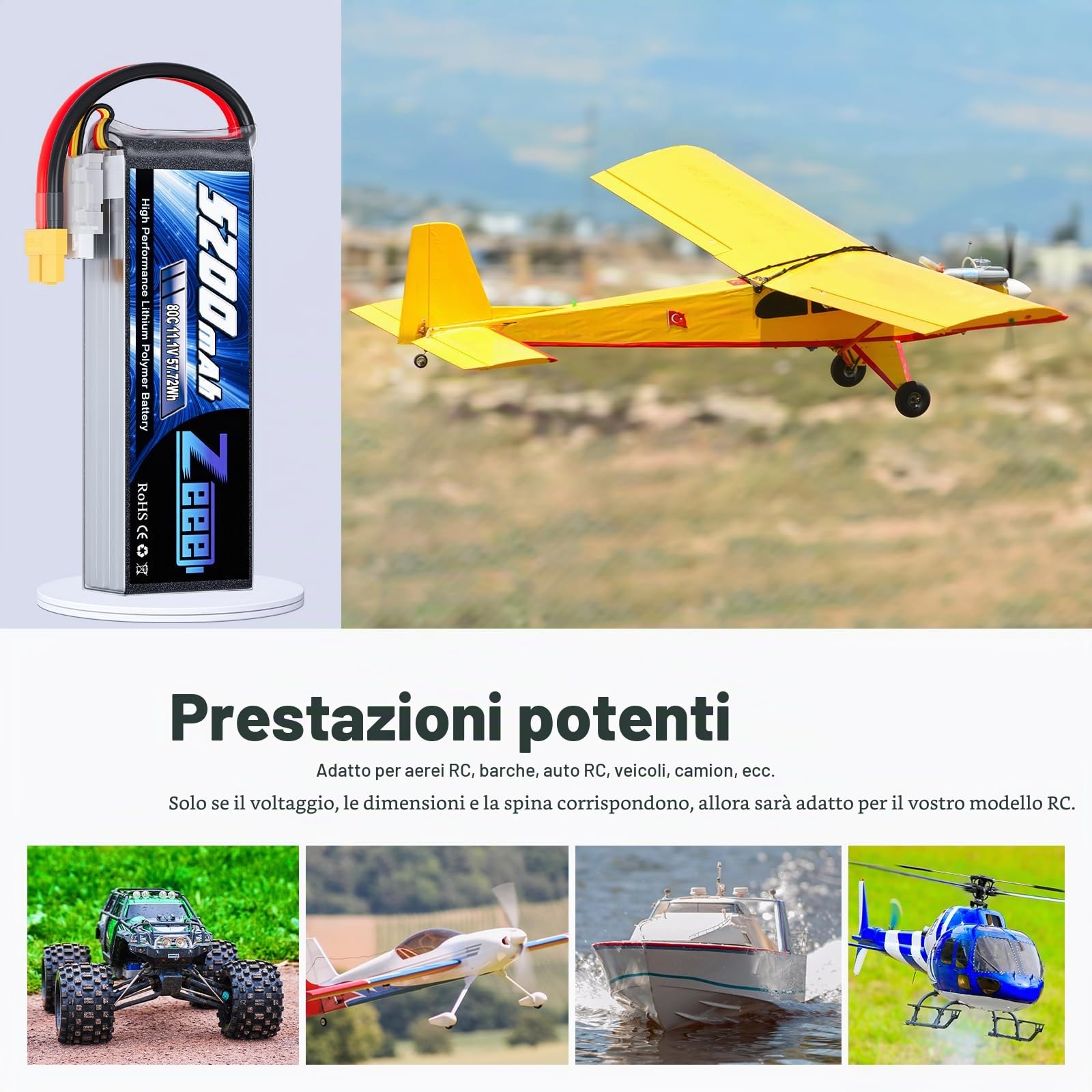 Zeee 3S Lipo 5200mAh 11,1V 80C RC Batteria con Connectore XT60 Spina per RC FPV Racing UAV Drone Evader BX RC Veicolo Auto LKW Truggy RC Nave RC Modells RC Hobby