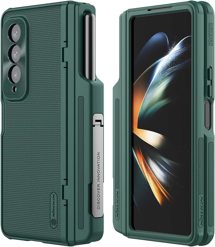 Nillkin Upgraded Case for Samsung Galaxy Z Fold 4 with S Pen Holder & Bump Texture Design [Creative Hinge Protection][Hidden Kickstand] Protective Phone Case - Green