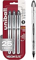 uni-ball Vision Elite Rollerball Pens, 0.8mm Bold Black Ink, 3 Pack - Leak-Proof Airplane Safe, Fade-Resistant Super Ink