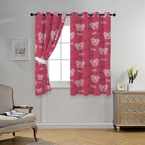 Miniatura 3 de Blackout Curtains Grommet Pig Decor Collection Grommet Short Curtain Room Divider Cortinas para Ventanas De Cuarto 55Inch Width by 55Inch Length,2