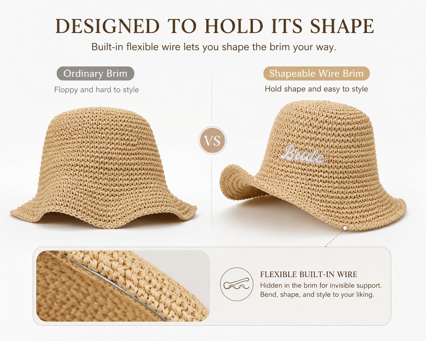 Bride Straw Bucket Hat Bridal Hat Beach Bachelorette Accessory Party Headwear Decorations Wedding Beige Honeymoon Gifts