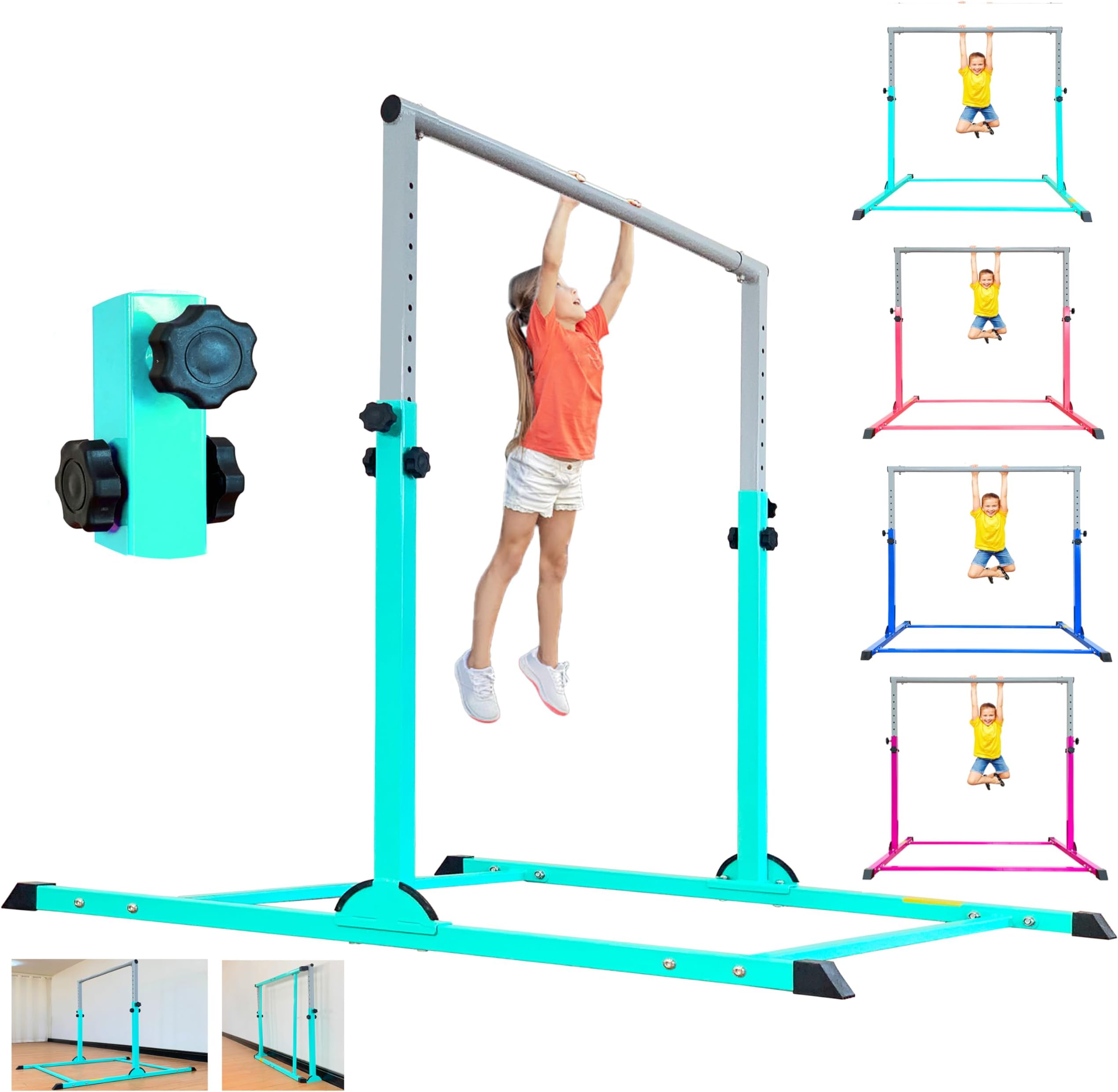 MARFULA Gymnastic Bar with 4 ft Inner Width 5 ft Adjust Height for Kids Kip Bar with 350 lbs Gymnastic Training Equipment for Kids 3-15 Years Home and Club Use