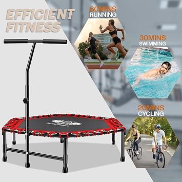 FK Sports 40/48 Foldable Fitness Mini Trampoline, Rebounder for Adults, Indoor With Adjustable Handle for Body Exercise Workout, Max Load-140KG