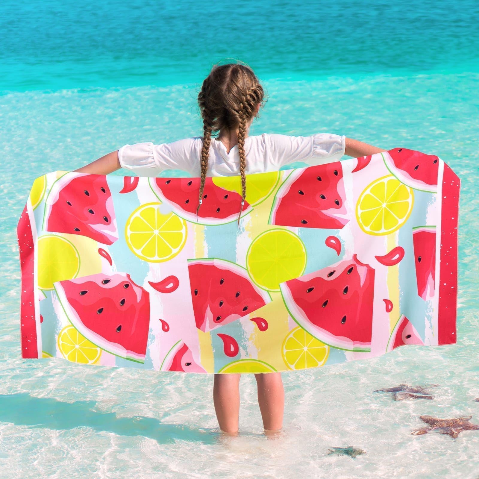 WERNNSAI Wassermelone Strandtuch für Kinder, 76 X 150 cm Sandfrei Handtücher Für Mädchen, Kinder Schnell Trocknend Badetuch,Ultra Saugfähig Superweich Stranddecke Pool Reisen Schwimmen Badetuch