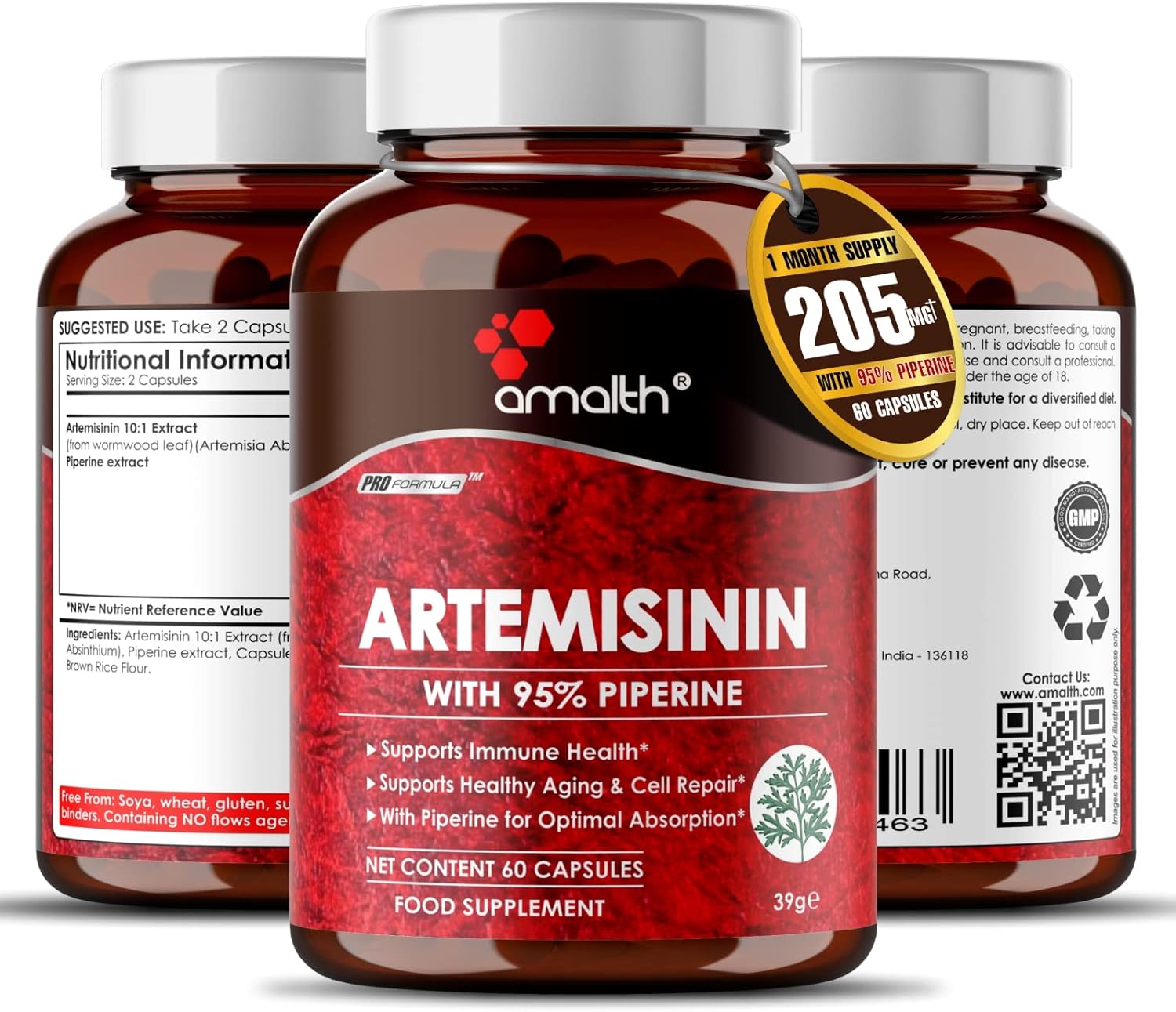 Artemisinin or Artemisia Absinthium 205mg Extract 60 Capsules Vegan