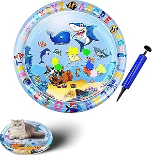 Xiangqianzou Cat Water Mat, Scratch-Resistant, Dog Cat Game & Cool Water Mat, Cooling Mat Cat with a Bicycle Pump, Summer Inflatable Sensory Water Play Mat, Interactive Toy product image