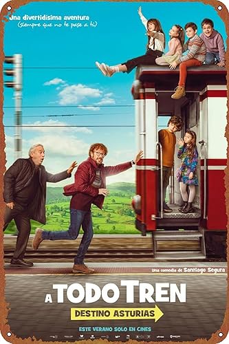 A todo tren. - Póster de Destino Asturias con logotipo de lata vintage, logotipo de metal, decoración de pared, puerta del hogar, jardín, bar,
