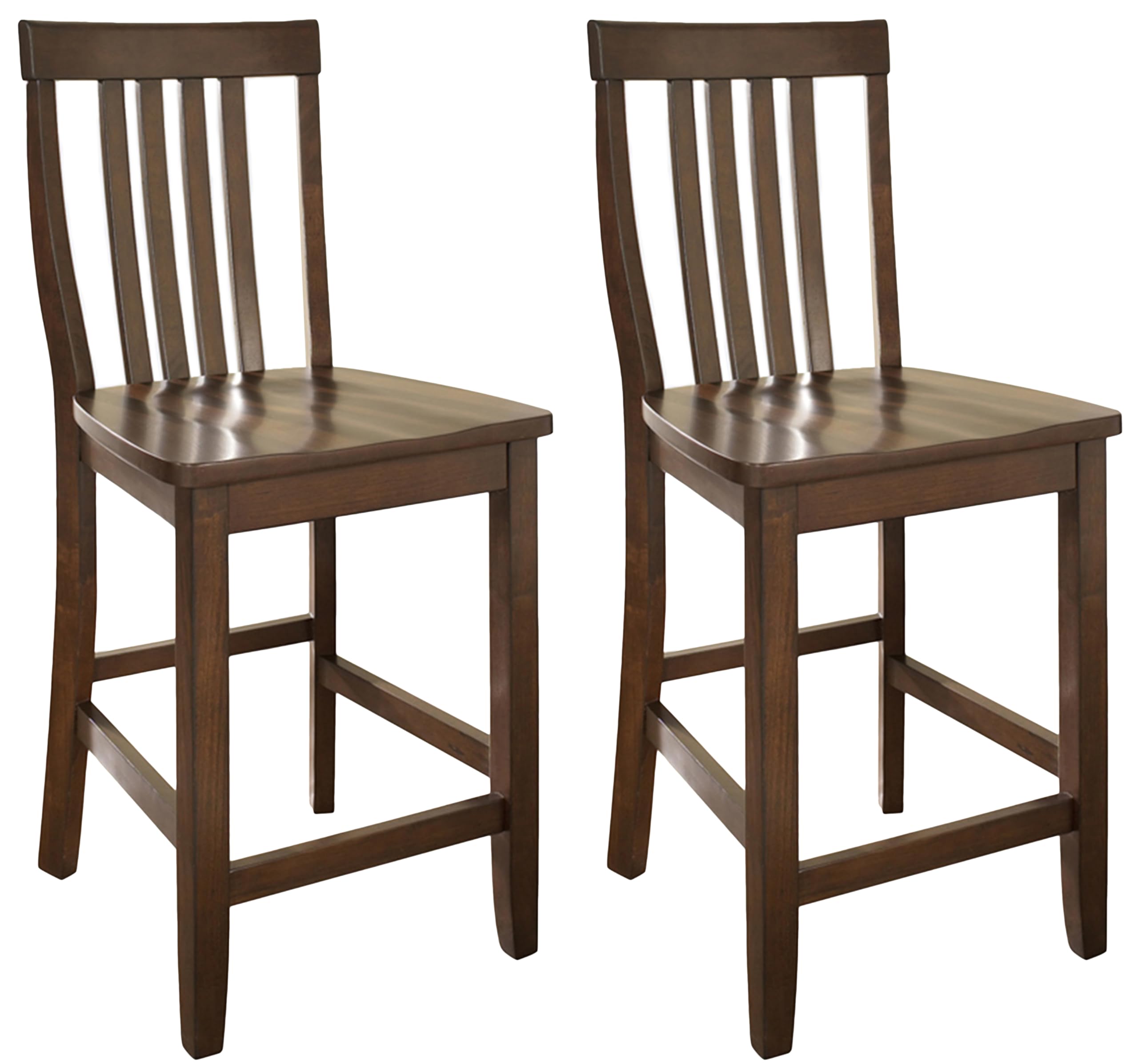 Crosley Furniture School House Slat Back Counter Stools Set of 2 in Vintage Mahogany
